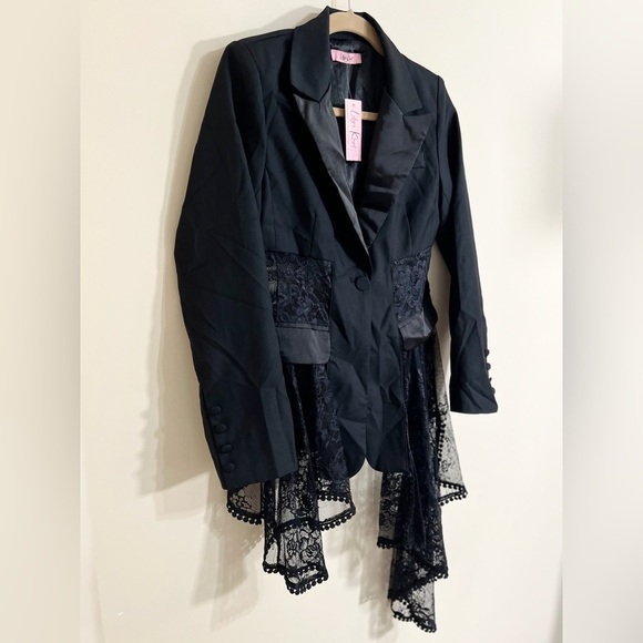 LILLY'S KLOSET Asymmetrical Lace Cut Out Fairy Goth Alternative Blazer Size M - Picture 3 of 12